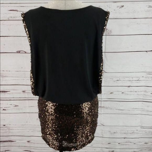 Bebe Women's Black & Gold Sequin Mini Bodycon Sleeveless Dress Size Small - Picture 6 of 8